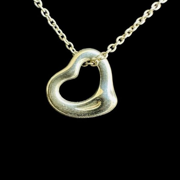 TIFFANY & CO. Open Heart Pendant Necklace Elsa Peretti Sterling Silver 925 T & C - Picture 5 of 6